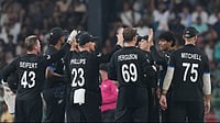 How New Zealand Reached T20 World Cup 2026 Semi-Finals – Recapping Black Caps’ Journey | Photo: AP/Eranga Jayawardena : New Zealand's Rachin Ravindra, second from right, celebrates with teammates the wicket of England's Tom Banton during the T20 World Cup cricket match between England and New Zealand in Colombo, Sri Lanka, Friday, Feb. 27, 2026.