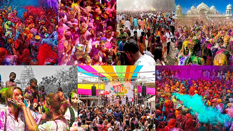 Collage of colorful Holi festival celebrations