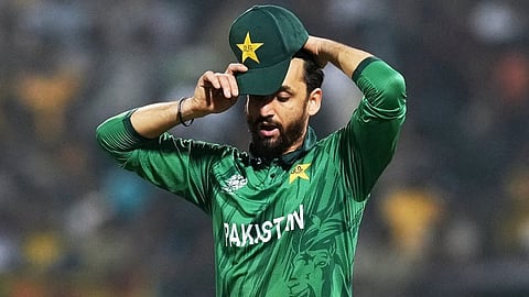 Pakistan's captain Salman Ali Agha reacts in the field during the T20 World Cup cricket match between Pakistan and Sri Lanka in Pallekele, Sri Lanka.