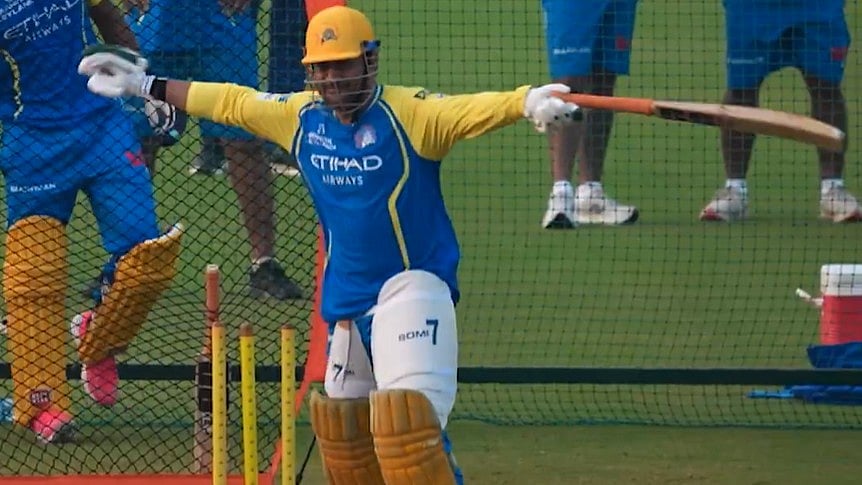 MS Dhoni Leaves CSK Camp In Splits With Funny Wide Signal Moment During Practice - Video - X/ CSK