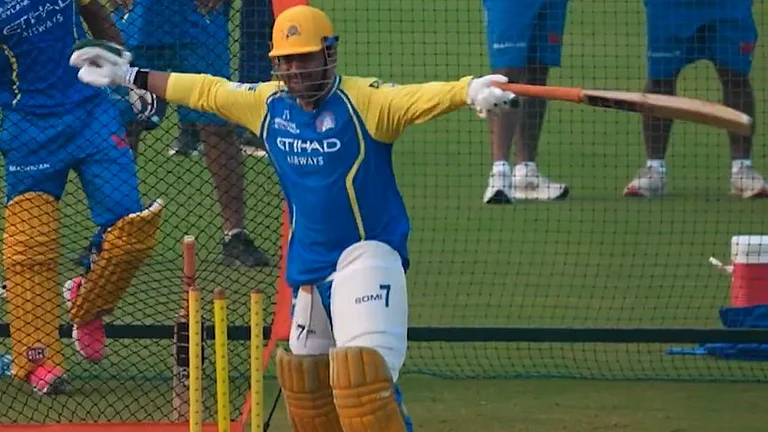 MS Dhoni Leaves CSK Camp In Splits With Funny Wide Signal Moment During Practice - Video - X/ CSK