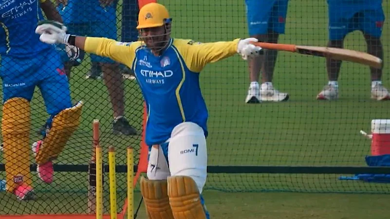 MS Dhoni Leaves CSK Camp In Splits With Funny Wide Signal Moment During Practice