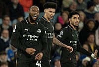 Leeds United 0-1 Manchester City, Premier League: Semenyo's Solitary Goal Heats Up Title Race | Photo: AP/Ian Hodgson : Manchester City's Antoine Semenyo, left, reacts after scoring during the Premier League soccer match between Leeds United and Manchester City in Leeds, England.