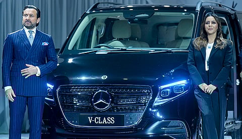 Bollywood actor Saif Ali Khan, left, and producer Gauri Khan during the launch of Mercedes-Benz V-Class, in Mumbai.