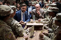 From Epic Fury To Absolute Resolve: Historical Reasons Behind Naming Wars And Violent Ops | Imago | : Washington, Dc, United States: U.S Vice President JD Vance, left, and White House Deputy Chief of Staff Stephen Miller, center, chat with National Guard members