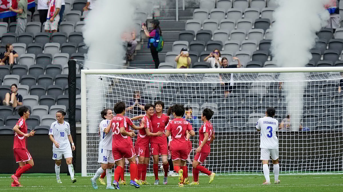 North Korean players celebrate after their second goal during the Women's Asia Cup soccer match between North Korea and Uzbekistan in Sydney, Tuesday, March 3, 2026. - | Photo: AP/Rick Rycroft