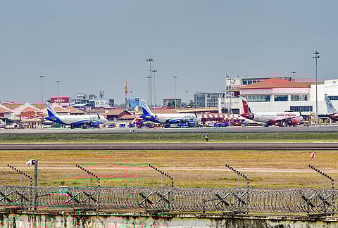 Passenger aircrafts at Kochi airport, Tuesday, March 3, 2026. Flight operations have been disrupted due to the closure of airspaces in the Middle East amid the ongoing conflict involving US, Israel and Iran. 