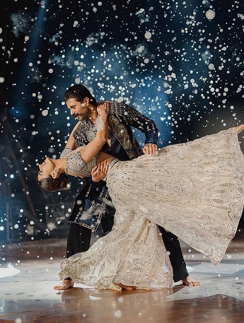 In the caption Rashmika wrote, "The night filled with love, tears of joy, laughter, music, singing, glitters and us dancing through the night.  It was really the most fun night ever!! From Vijju and I wanting to surprise each other..
to family wanting to surprise us.. to being fully excited and surprised to see our families dance so freely and so so well!"