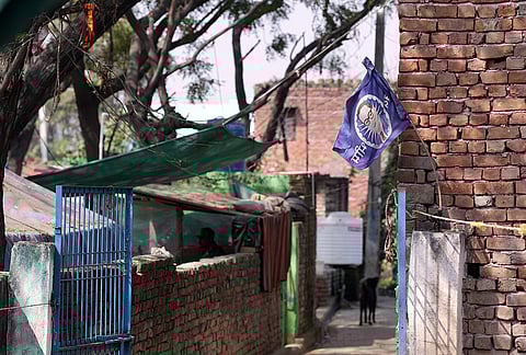 B R Ambedhkar flag hanging around the village of bool garhi in Hathras