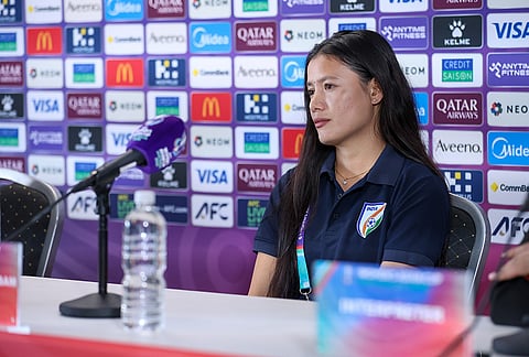 India captain Sweety Devi Ngangbam in the pre-match press conference of the AFC Women's Asian Cup match against Vietnam in Perth on March 3, 2026.
