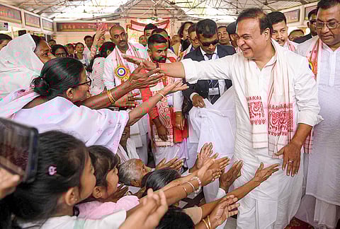 Assam Chief Minister Himanta Biswa Sarma attends Holi and Doul Utsav celebrations at Batadrava Than, in Nagaon, Assam.