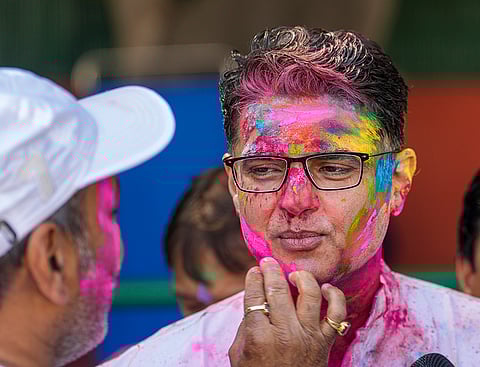 Congress leader Sachin Pilot during the Holi festival celebration at the party office, in New Delhi.