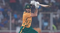 | Photo: AP/Ajit Solanki : South Africa's captain Aiden Markram plays a shot during the T20 World Cup cricket match between South Africa and New Zealand in Ahmedabad.
