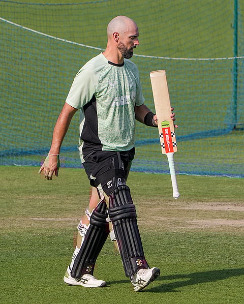 New Zealand's Daryl Mitchell during a training session ahead of the ICC Men's T20 World Cup 2026 first semifinal cricket match between New Zealand and South Africa, at Eden Gardens, in Kolkata.