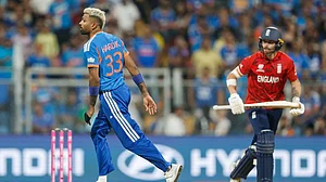 BCCI/X : Hardik Pandya celebrating after dismissing Phil Salt in India vs England ICC T20 World Cup 2026 semi-final.