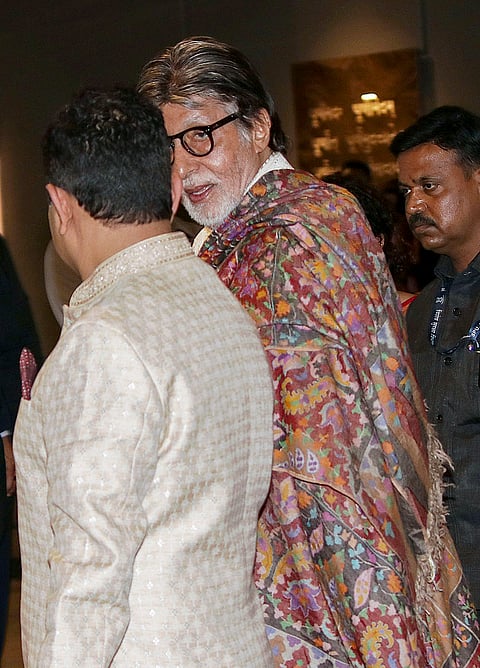 Bollywood actor Amitabh Bachchan during the wedding ceremony of cricketer Sachin Tendulkar’s son Arjun Tendulkar and industrialist Ravi Ghai’s granddaughter Saaniya Chandhok, in Mumbai. 