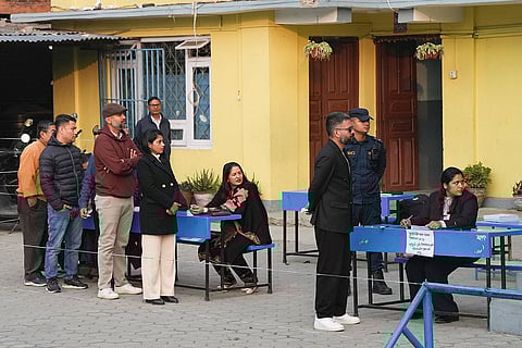 Kathmandu: Rastriya Swatantra Party (RSP) prime ministerial candidate and former Kathmandu Mayor Balendra Shah before casting a vote in the Nepal general elections, at a polling station in Kathmandu, Nepal.