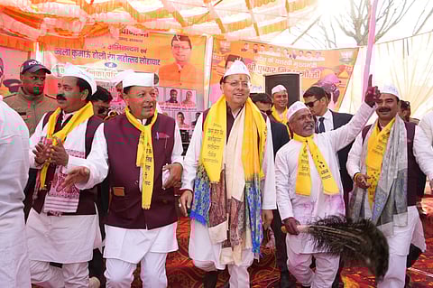 CM Dhami participating in the traditional Harul dance