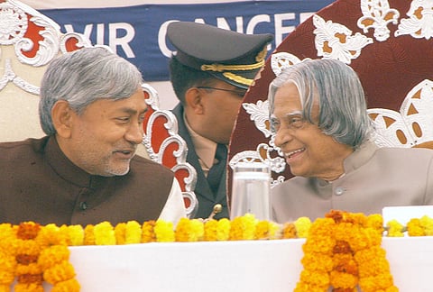 President A P J Abdul Kalam with Bihar Chief Minister Nitish Kumar during an event, in Patna, in this Dec. 30, 2005, file image. 