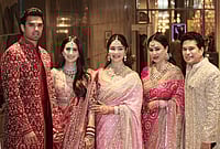 Arjun Tendulkar Weds Saaniya Chandhok: Cricketers, B-Town Stars Attend Gala Ceremony In Mumbai | Photo: PTI : From right, Cricketer Sachin Tendulkar, with wife Anjali Tendulkar, daughter Sara Tendulkar during his son's Arjun Tendulkar and industrialist Ravi Ghai’s granddaughter Saaniya Chandhok wedding ceremony, in Mumbai.