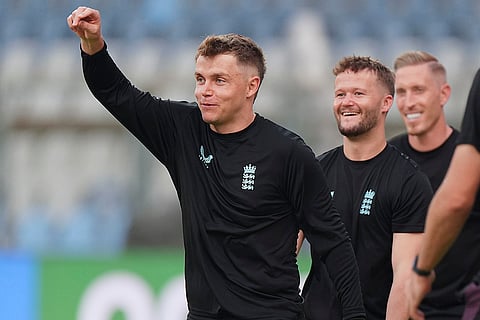 England's players during a training session ahead of the ICC Men's T20 World Cup 2026 second semifinal cricket match between India and England at Wankhede Stadium, in Mumbai.