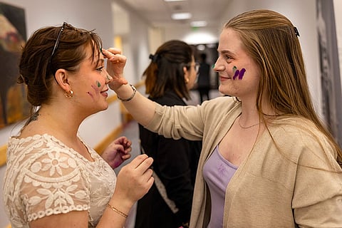 Students at Holi celebrations at the University of Montana, US.
