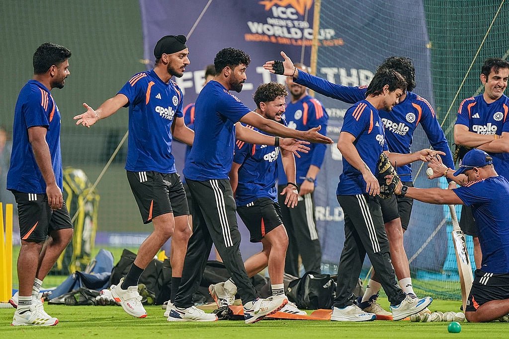 India's players during a training session ahead of the ICC Men's T20 World Cup 2026 semi-final cricket match between India and England, in Mumbai. - | Photo: PTI/Kunal Patil