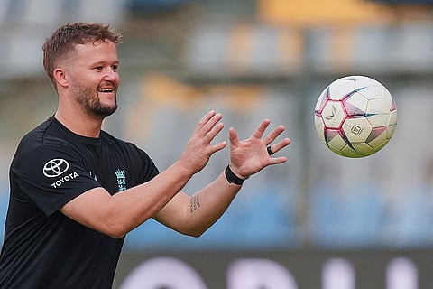 England's Ben Duckett during a training session ahead of the ICC Men's T20 World Cup 2026 second semifinal cricket match between India and England at Wankhede Stadium, in Mumbai.