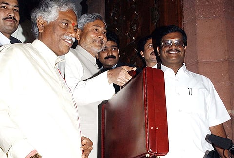 Railway Minister Nitish Kumar arrives to present the Rail Budget, at the Parliament House, in New Delhi, in this Feb. 26, 2003, file image. 
