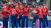 India Vs England, ICC T20 World Cup 2026: What Is The Highest Target Chased In A Semi-Final And At Wankhede? | Photo: PTI/Kunal Patil : England's Adil Rashid celebrates with teammates after a DRS review for the wicket of West Indies' Roston Chase during an ICC Men's T20 World Cup 2026 cricket match between England and West Indies, at the Wankhede Stadium, in Mumbai, Maharashtra.