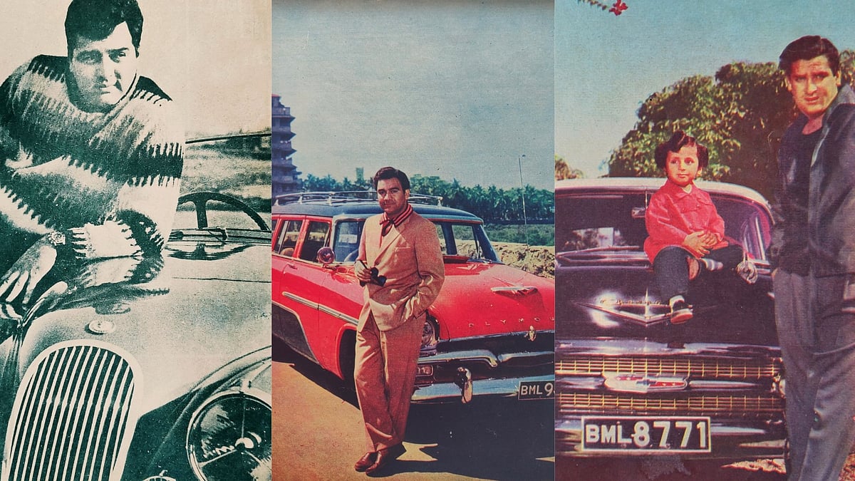 Karl's Archive  : Feroze Khan With His Jaguar, Premnath Beside His Plymouth, And Shammi Kapoor In A Chevrolet