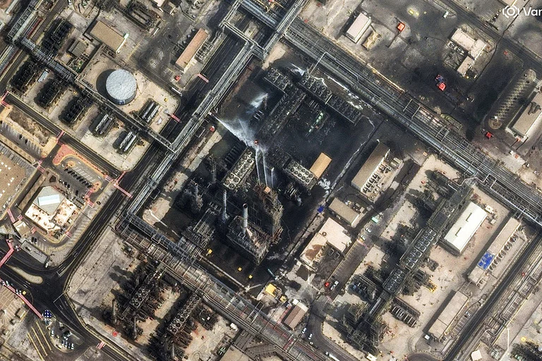 After strike image by Iran of an oil refinery in Saudi Arabia - AP