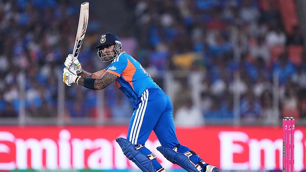 India's captain Suryakumar Yadav plays a shot during the T20 World Cup cricket match between India and Netherlands in Ahmedabad. - | Photo: AP/Ajit Solanki