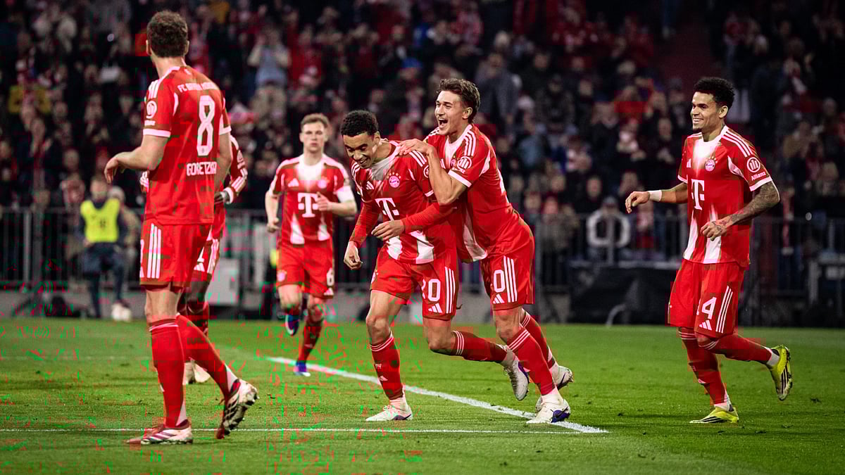 Bayern Munich's Jamal Musiala celebrates his first Bundesliga goal of the season - null