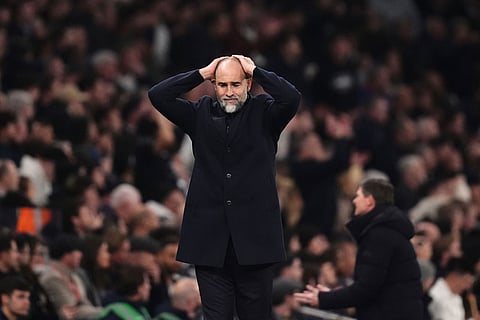 Tottenham Hotspur manager Igor Tudor reacts on the touchline during the English Premier League soccer match between Tottenham Hotspur and Crystal Palace in London.