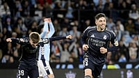 Celta Vigo 1-2 Real Madrid, La Liga: Late Federico Valverde Winner Keeps Los Blancos' Title Hopes Alive Federico Valverde celebrates his winner for Real Madrid against Celta Vigo.