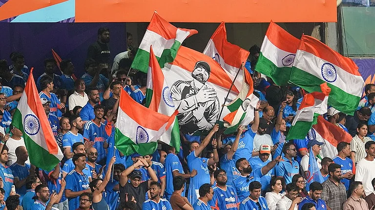 Fans cheer in the stands during the ICC Men's T20 World Cup 2026 second semifinal cricket match between India and England, at the Wankhede Stadium, in Mumbai, Maharashtra. - | Photo: PTI/Ravi Choudhary
