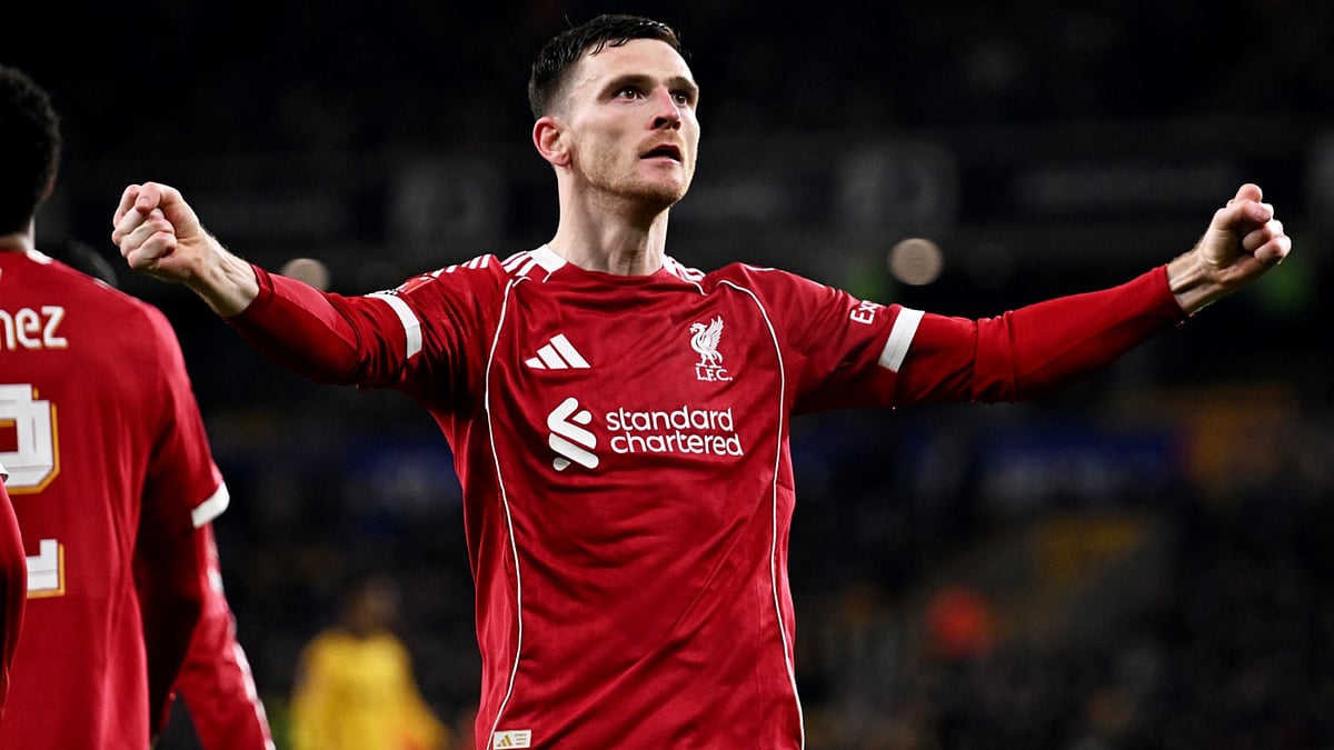 Andrew Robertson celebrates his goal for Liverpool against Wolves in the FA Cup - null