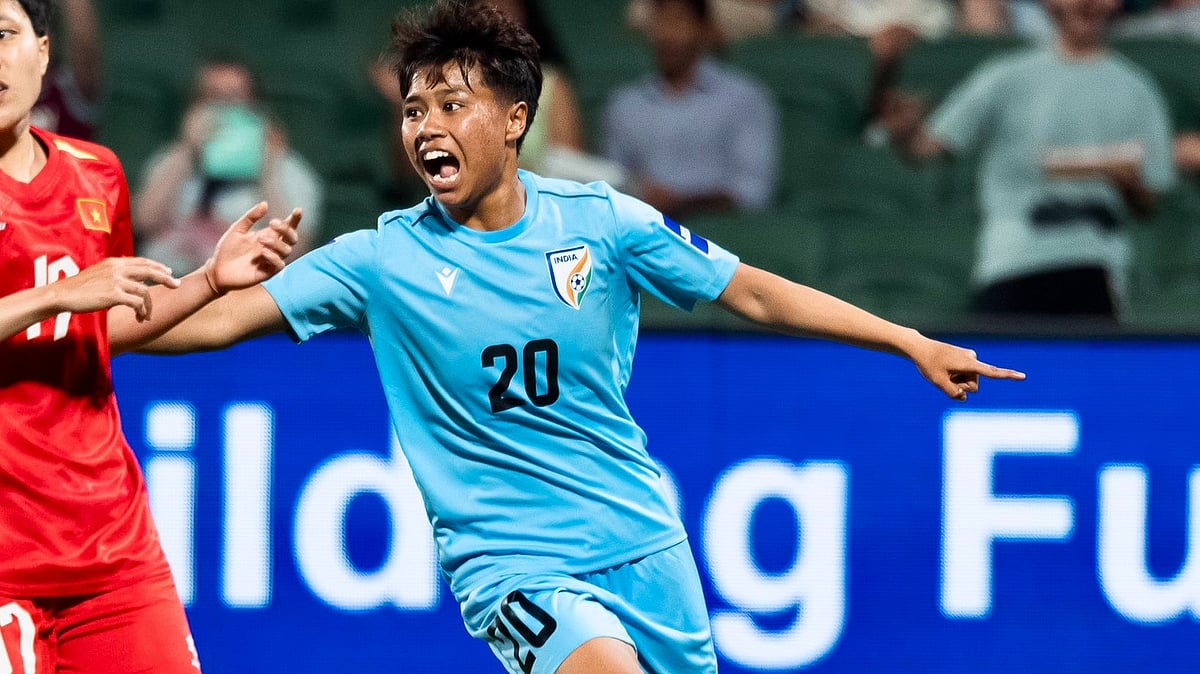 Sanfida Nongrum scores for India at the AFC Women's Asia Cup 2026. - AIFF