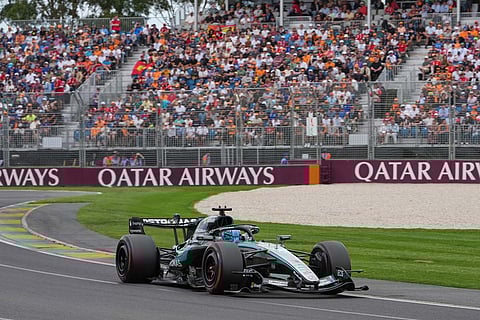 Mercedes driver George Russell of Britain steers his car during the qualifying session for the Australian Formula One Grand Prix at Albert Park, in Melbourne, Australia.