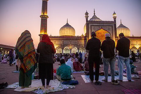 During Ramadan, men and women offer prayers at Jama Masjid in Old Delhi. Women pray here during Ramadan, especially for the Maghrib prayer after breaking their fast.