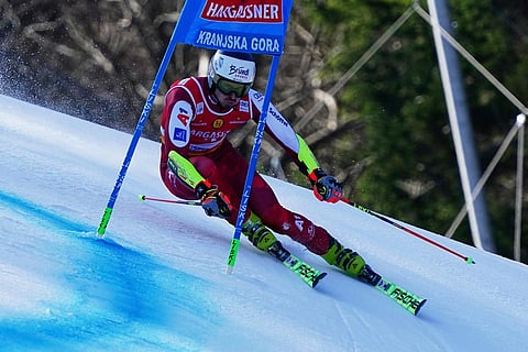 Austria's Stefan Brennsteiner competes during an alpine ski, men's World Cup giant slalom, in Kranjska Gora, Slovenia.