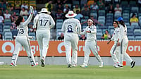 India Women Vs Australia Women, One‑Off Test: Sutherland Stars With Bat And Ball As Visitors Trail In Perth | Photo: X/BCCIWomen : India's Sayali Satghare celebrates a wicket during the one-off Test against Australia on March 7, 2026.
