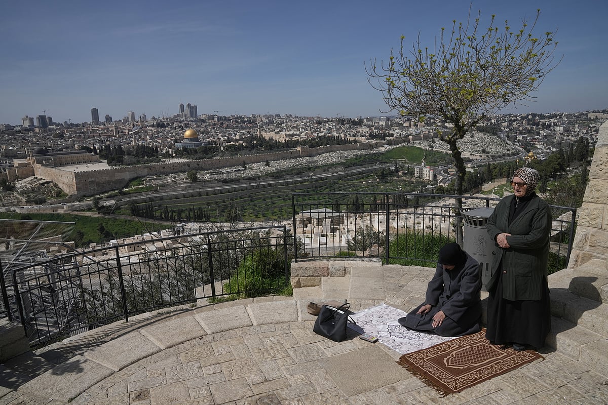 Palestinian women offer Friday Ramadan prayers in Jerusalem, as the Old City remains closed to visitors under nationwide Home Front Command restrictions banning large gatherings amid the war with Iran, Friday, March 6, 2026.  - Mahmoud Illean
