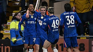 Chelsea celebrate their win over Wrexham in the FA Cup