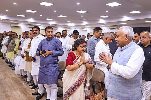 In this image posted on March 6, 2026, Bihar CM Nitish Kumar during the JD(U) Legislature Party meeting, in Patna.