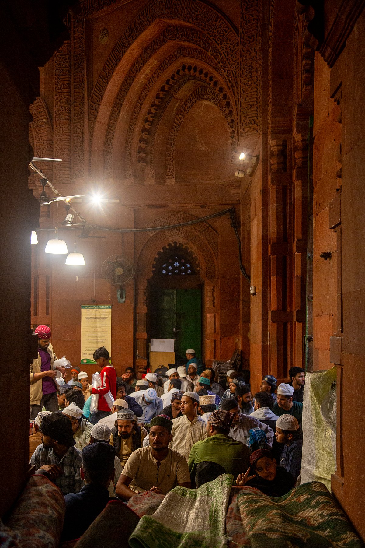 View from the women’s section at Nizamuddin Dargah toward the main prayer hall