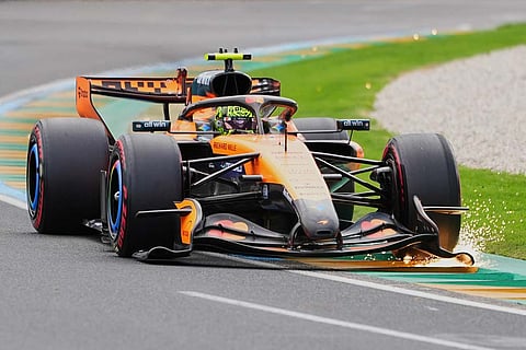 McLaren driver Lando Norris of Britain steers his car during the qualifying session for the Australian Formula One Grand Prix at Albert Park, in Melbourne, Australia.