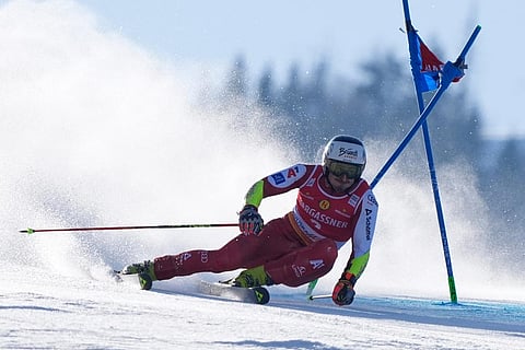 Austria's Stefan Brennsteiner competes during an alpine ski, men's World Cup giant slalom, in Kranjska Gora, Slovenia.