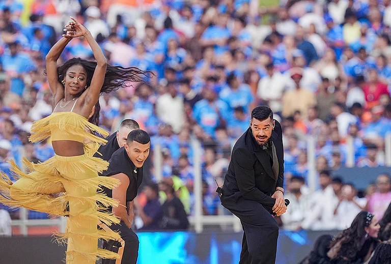 Puerto Rican singer Ricky Martin performs before the start of the ICC Men's T20 World Cup 2026 final cricket match between India and New Zealand at Narendra Modi Stadium, in Ahmedabad, Gujarat. - | Photo: PTI/Kunal Patil